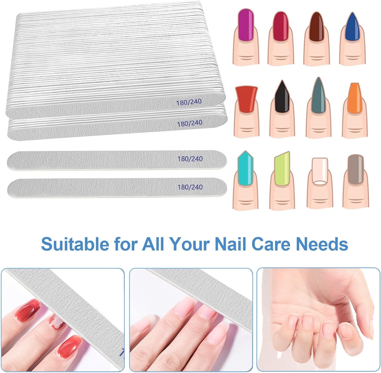 Nail File, Emery Boards for Nails 180/240 Grit Nail Files for Natural