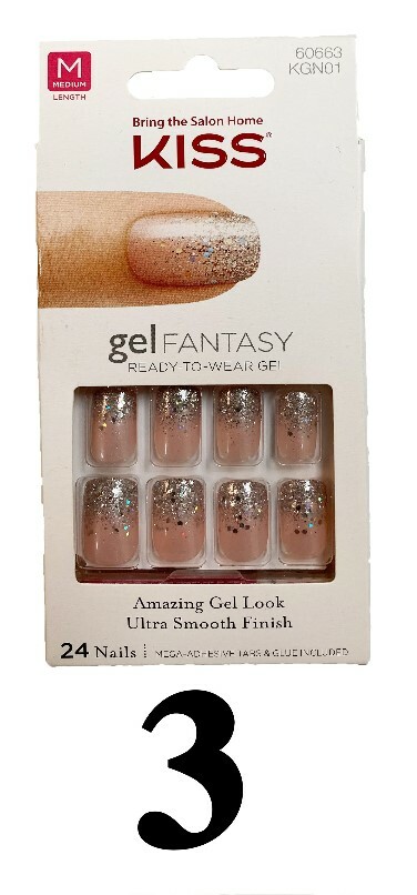 Kiss Gel Fantasy Glam Nails Matte/Glitter/Gold Small/Medium/Long 28 Nails #60666