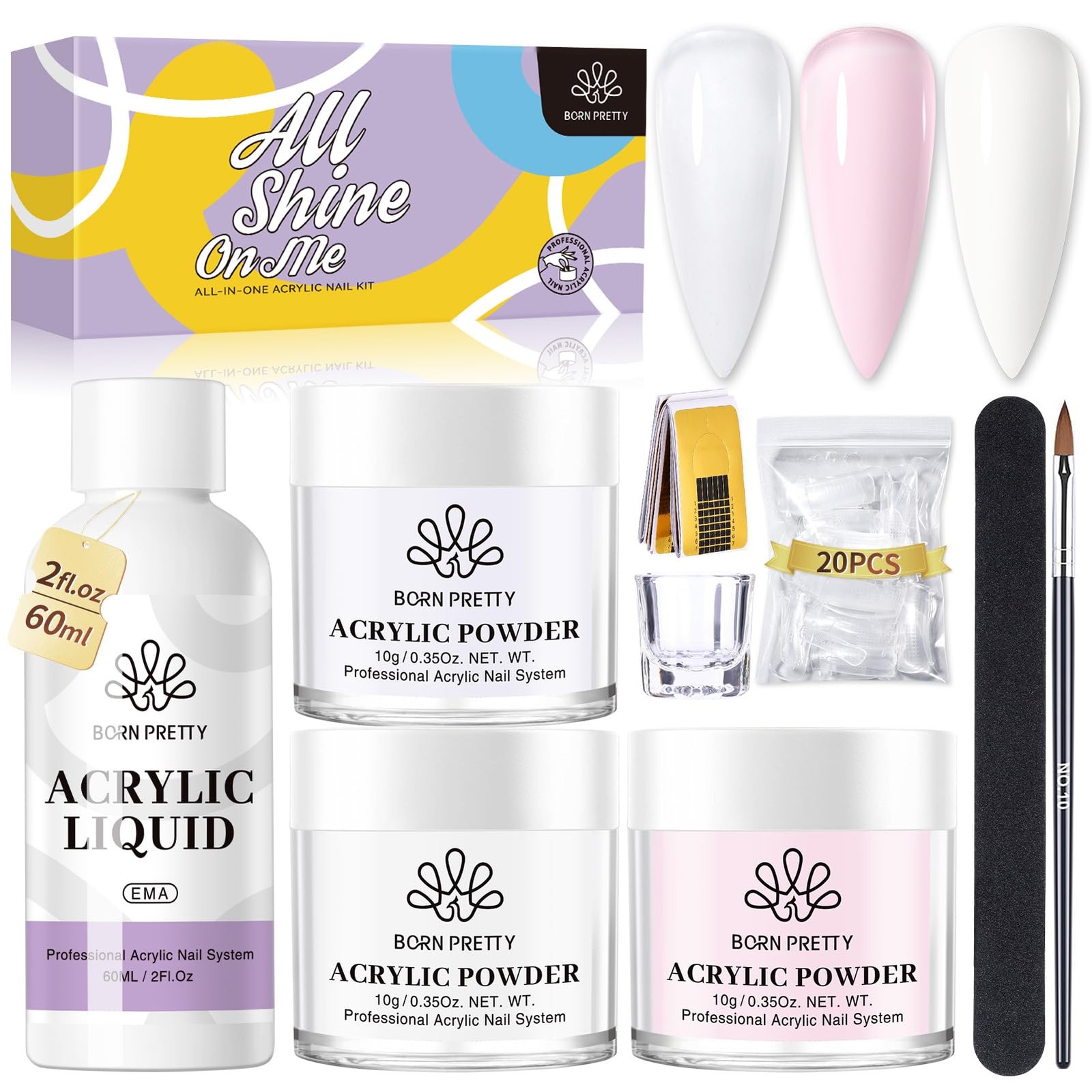 Acrylic Nail Kit with Primer Acrylic Powder & Liquid Brush Glue Set DIY Nail Kit