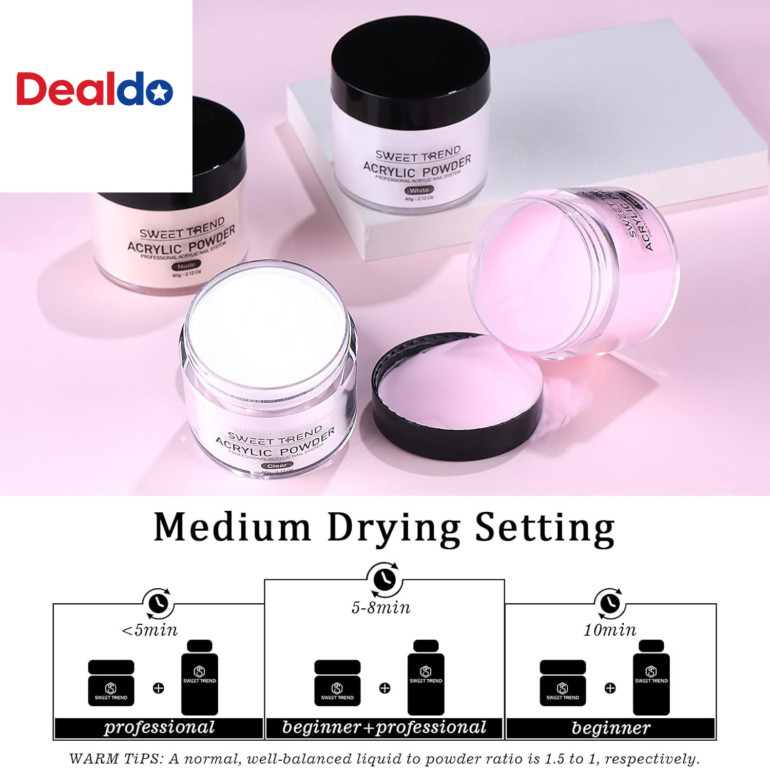 Acrylic Nail Kit with Drill: 20G Clear White Pink Acrylic Powder and Liquid Begi