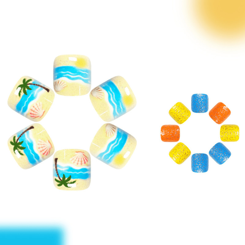 48P Short Square Tropical Palm Tree Press on Toe Nails Glitter Summer Beach Wear