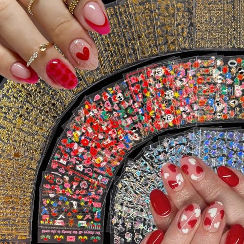 90 Sheets Nail Stickers for Valentine’s Day Nail Art Decals 3D Self Style-i