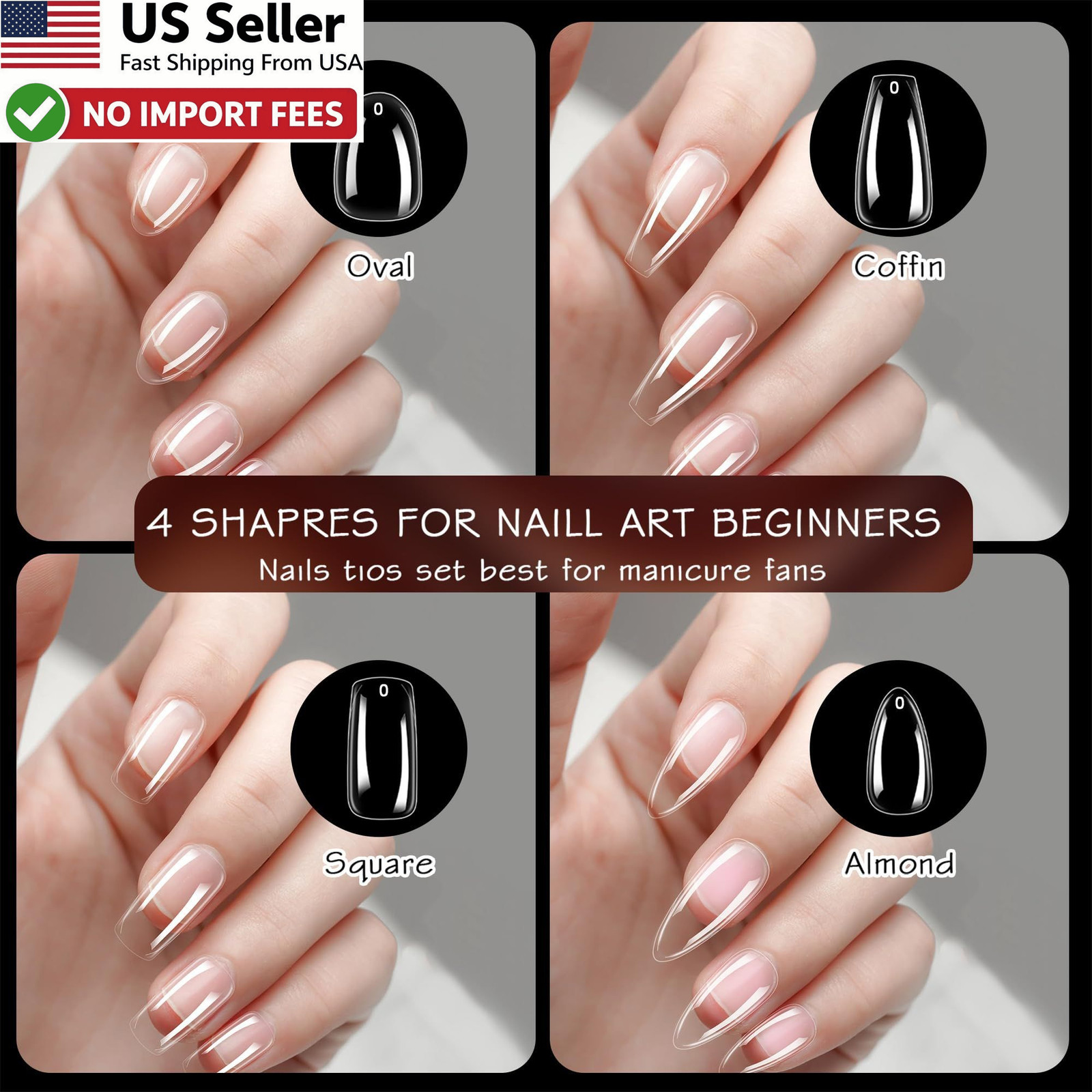 1000PCS Clear Nail Tips Full Cover Acrylic False Nails Kit Salon DIY FROM USA