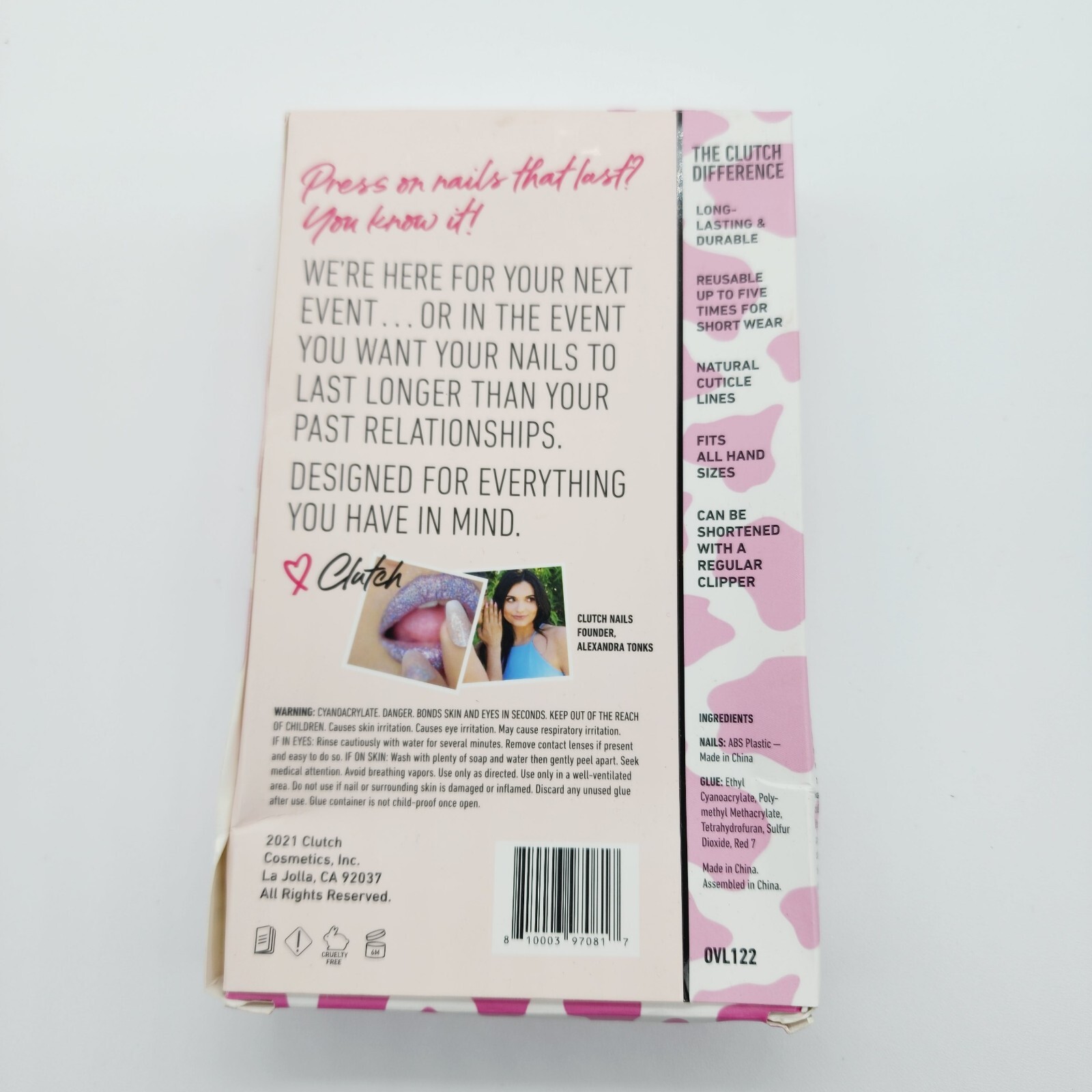 2 Pack Clutch Nails Moo’d Pink Cow Print 24 Long Lasting Press On Nails