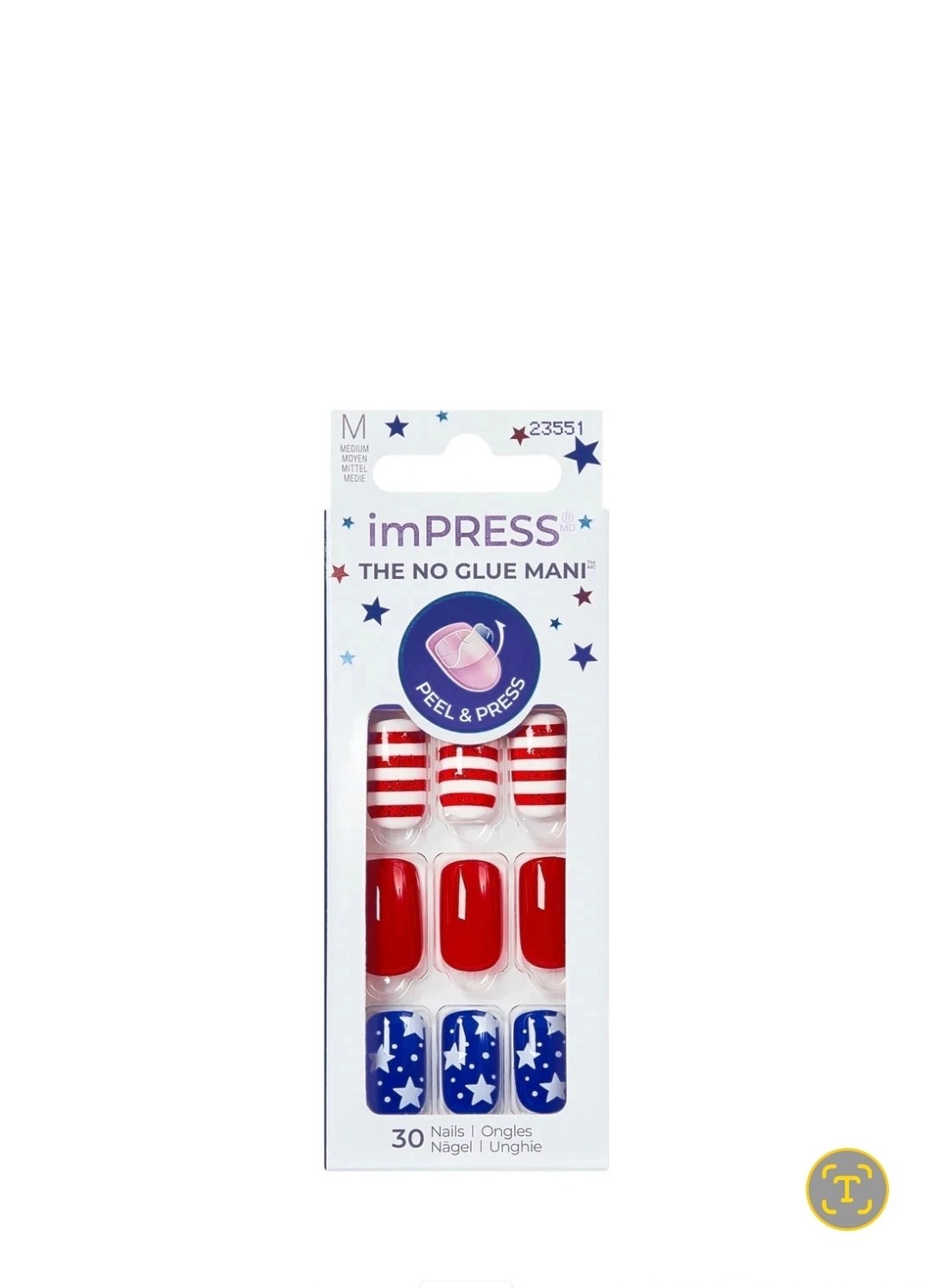 Lot of 2 Kiss ImPRESS No Glue Press-On Nails Short Red White Blue Patriotic