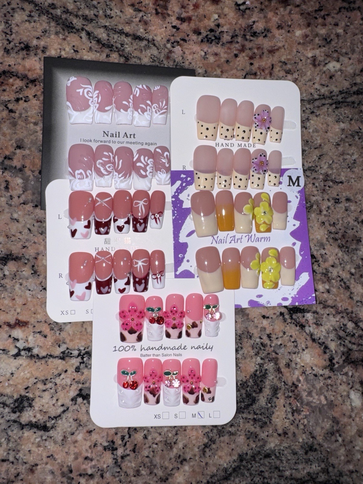 Handmade Press On Nails Square Size Medium Bundle Variety of Styles and Colors