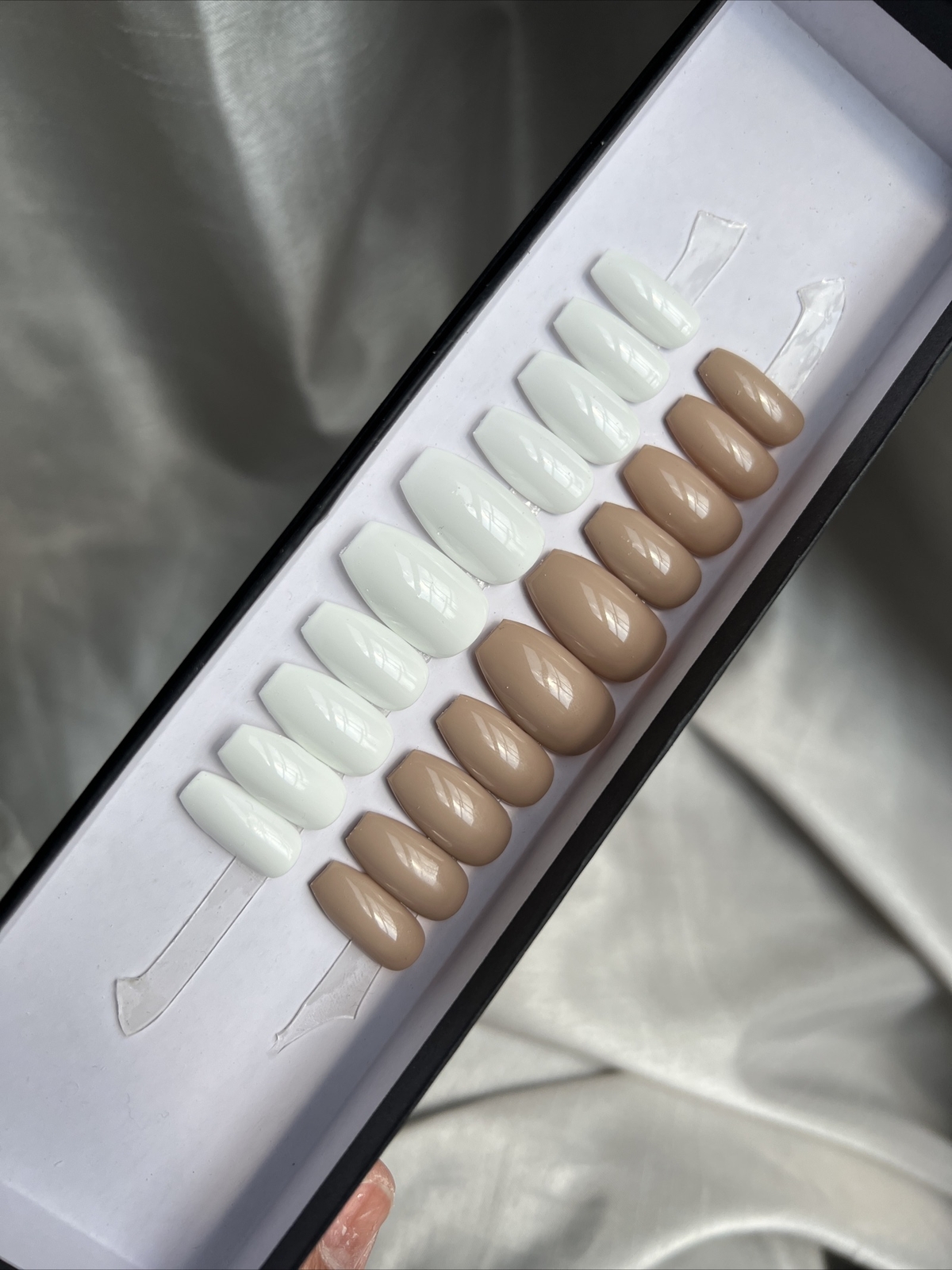 🔥 CUSTOM Gel Press On Nails, Deluxe Nude White , Short Coffin New With 1 KIT