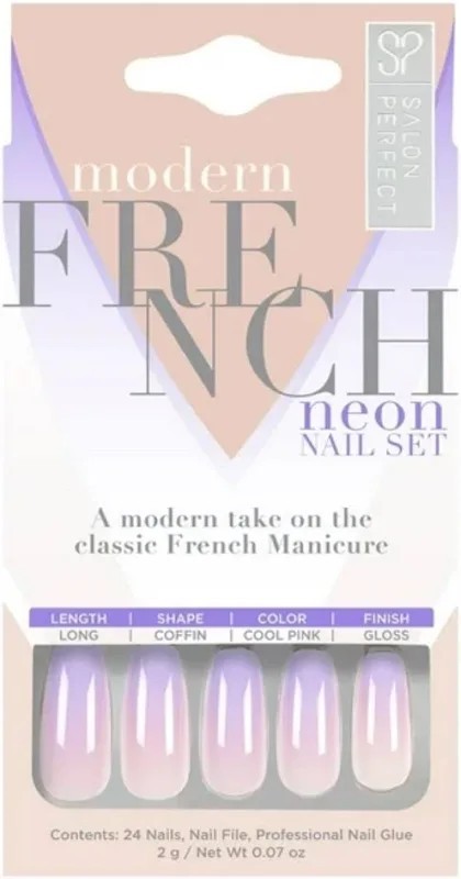 Salon Perfect Neon French False Nails 4 Boxes Long Length 24pcs Per Box