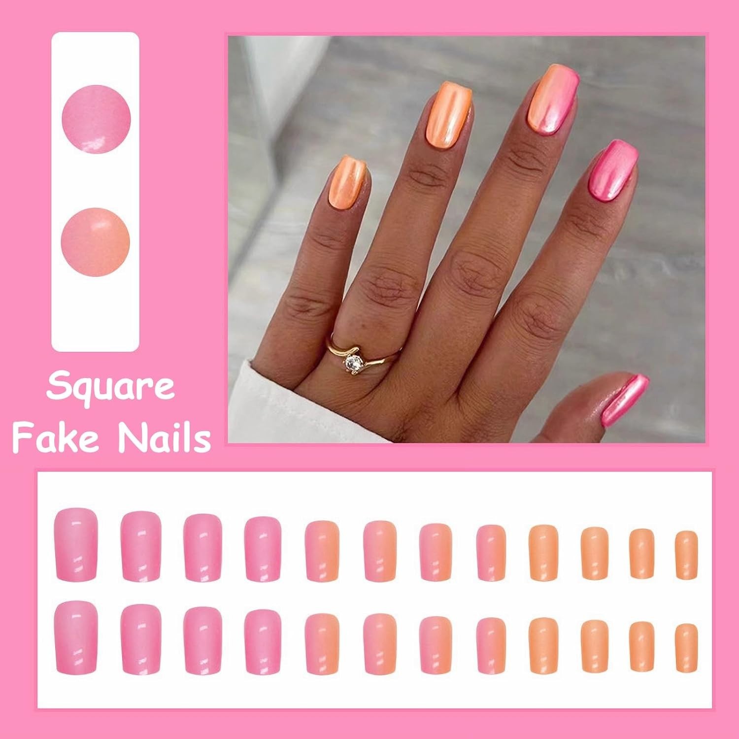 24 Piece Glamorous Medium Square Press on Nails – Easy Application set
