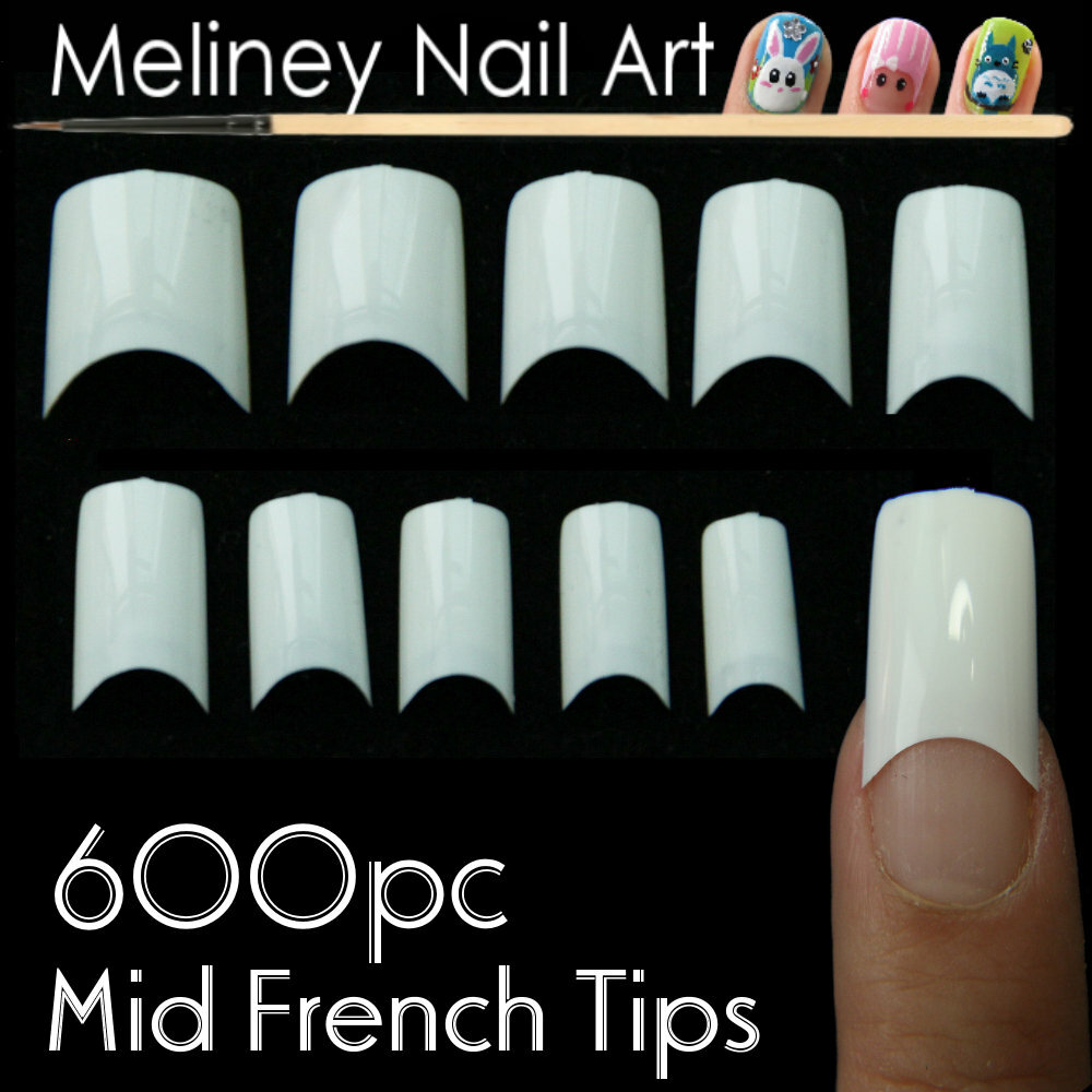 600pc Mid French Tips Fake Nail False Short Nails Art Extensions Artificial