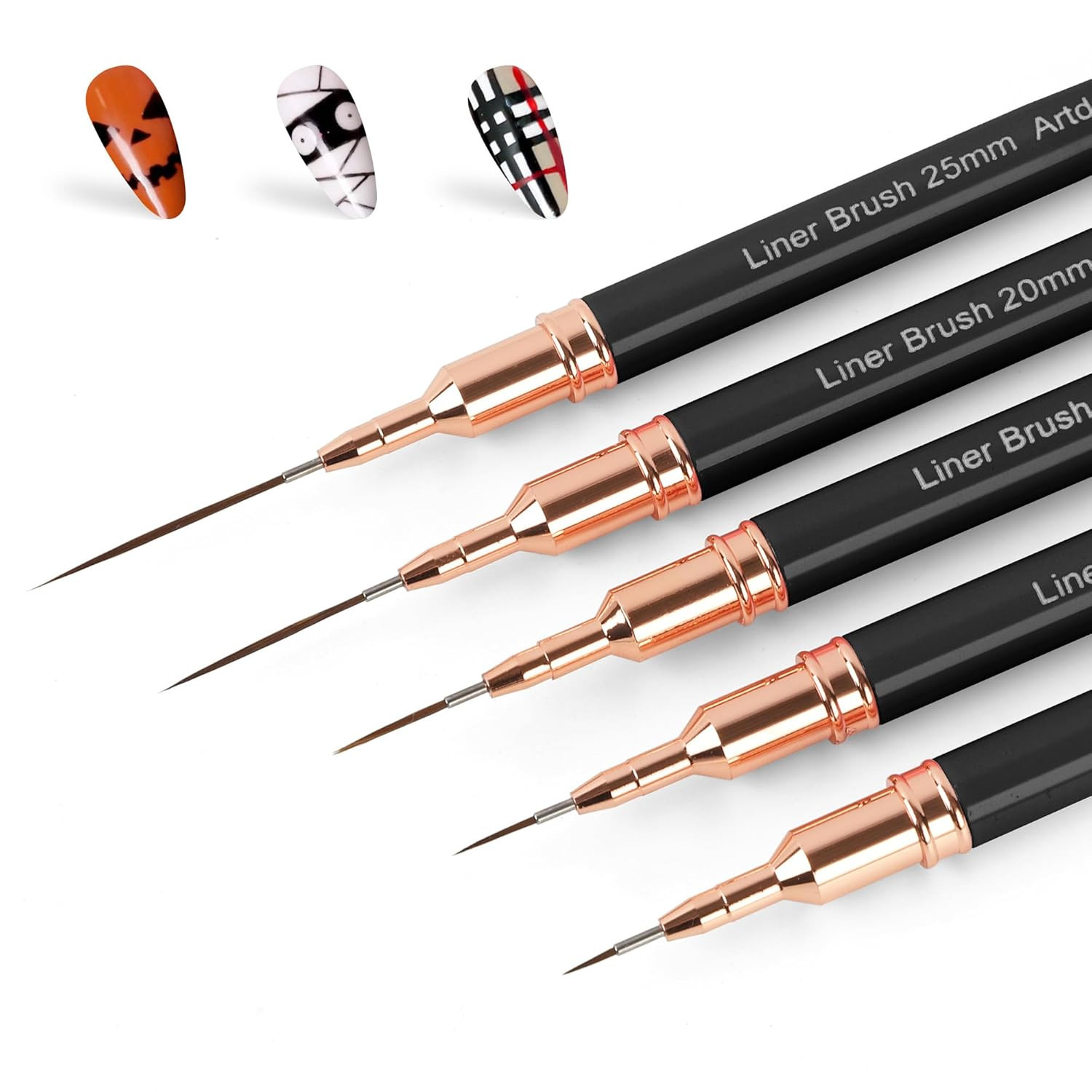 5PCS Nail Art Liner Brush Set Fine Detail UV Gel Drawing Brushes Black