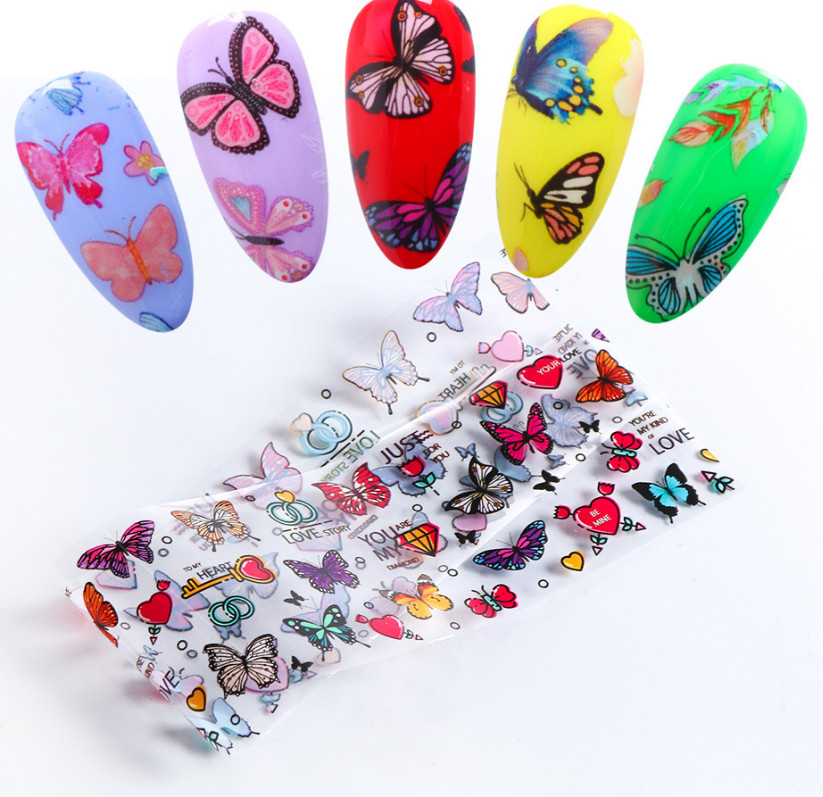 10Pcs Beautiful Butterfly Flower Nail Art Transfer Foil Sticker Manicure XK102