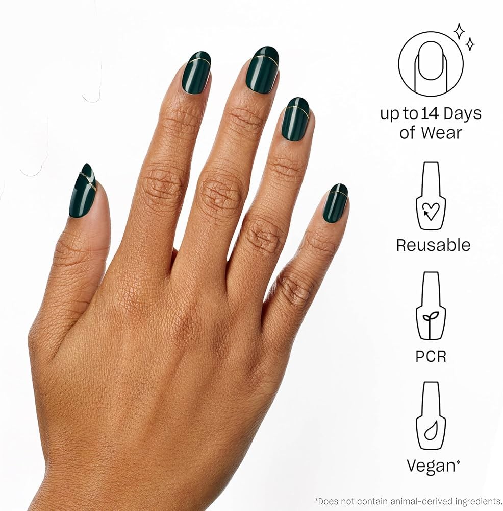 OPI On Point Press On Nails, Short Oval – PINE ALL MINE, Dark Green with Gold
