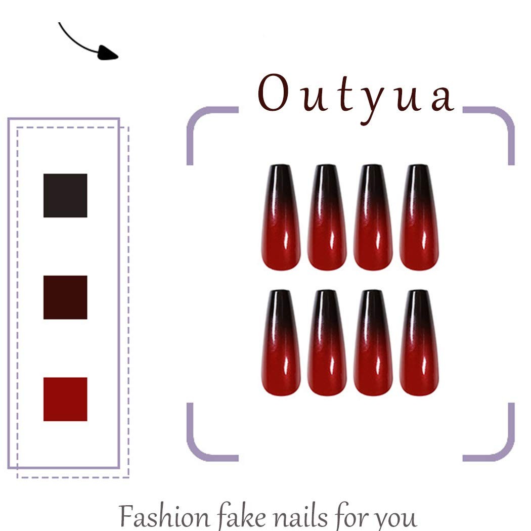 Outyua Halloween Red Black Press on Nails 24 Count (Pack of 1), &