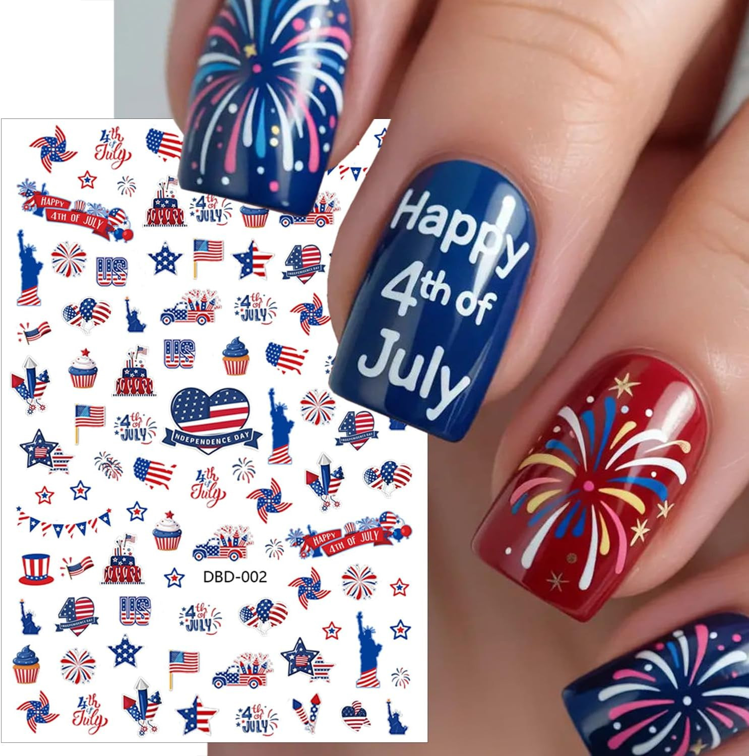 6 Sheets Happy 4Th of July Nail Stickers Independence Day Heart Cake Star Nail