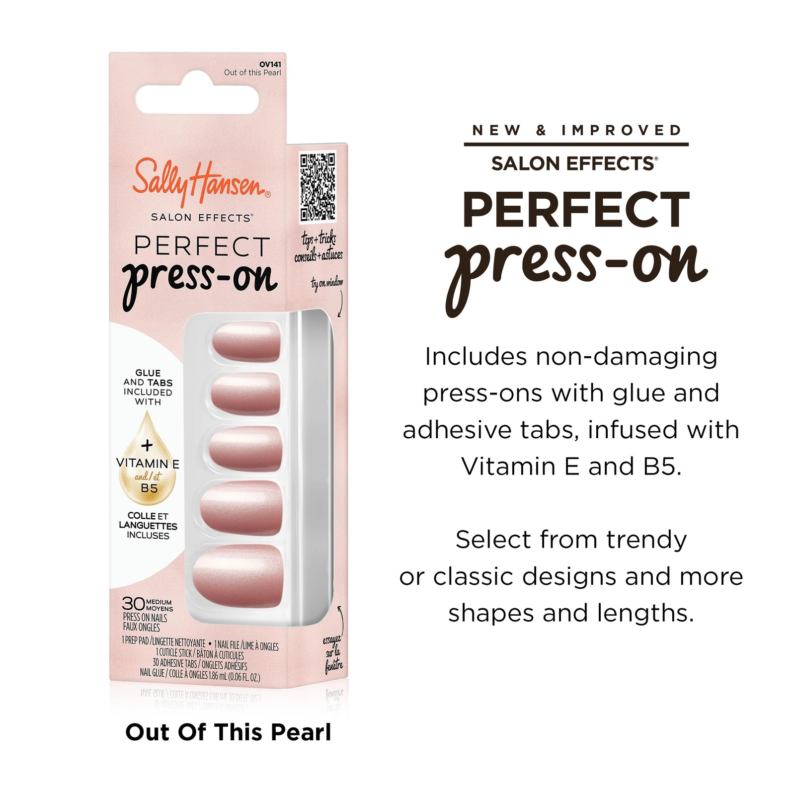 Sally Hansen Salon Effects Perfect Press-On Nails, Oval, Out of this Pearl