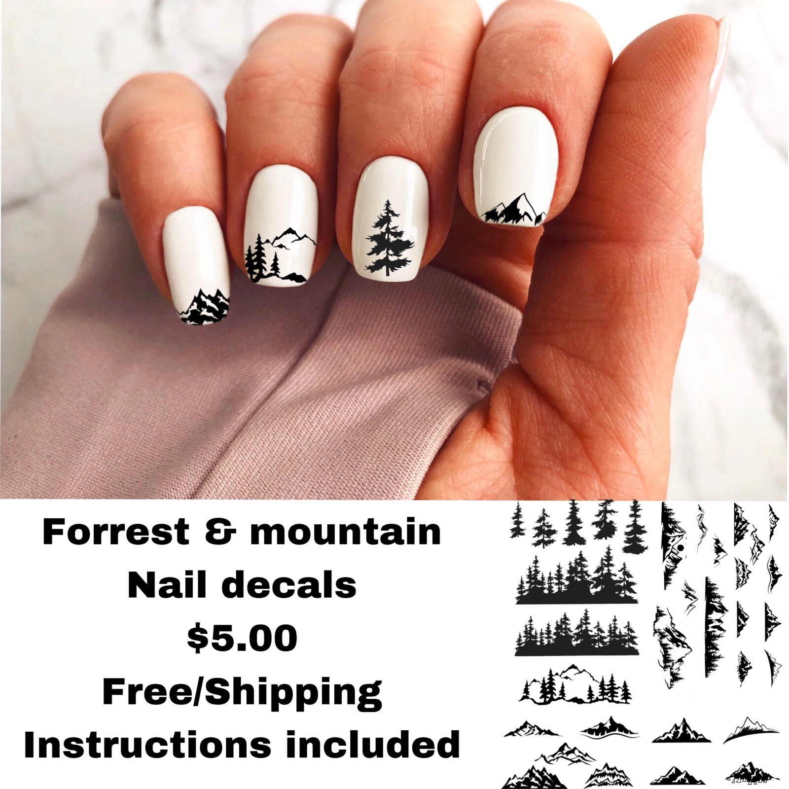 Tree And Mountain Nail Decals Set Of 50