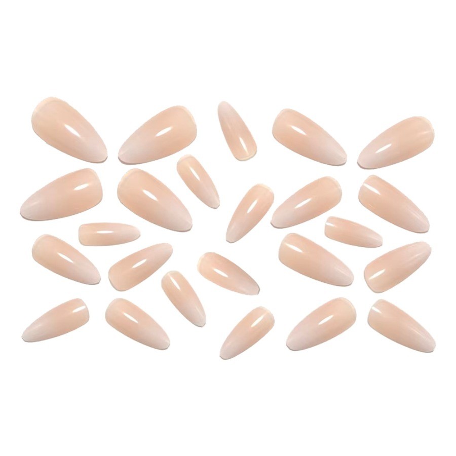 48 Pcs Nude White Gradient Press on Nails, Long Stiletto Soft Fake Nails