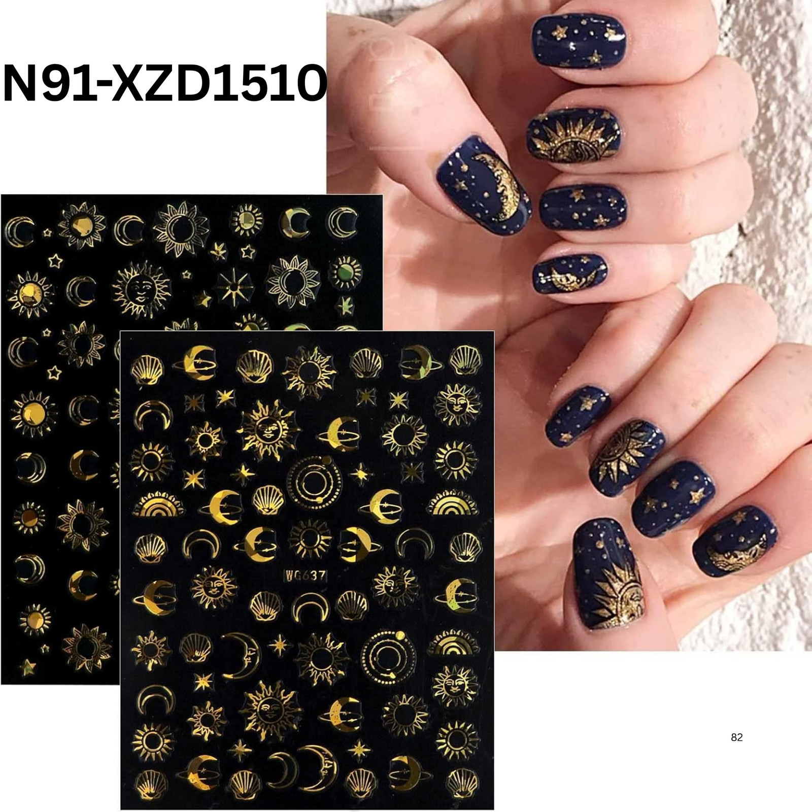 Sun Moon Star Nail Art Stickers – Celestial Theme Nail Decals for DIY Manicure