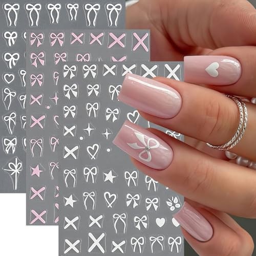 8 Sheets Valentines Day 5D Embossed Heart Nail Art Stickers Self bow heart