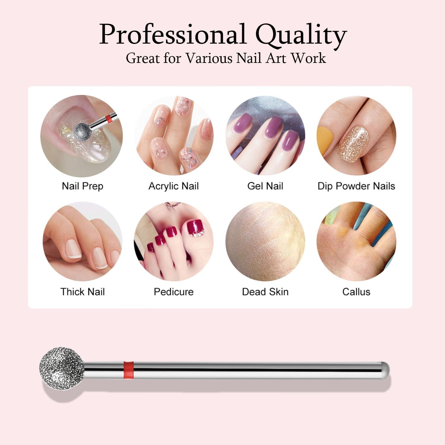 10pcs Safety Ball Cuticle Drill Bits, Carbide Diamond Nail Bits for Dead Skin…