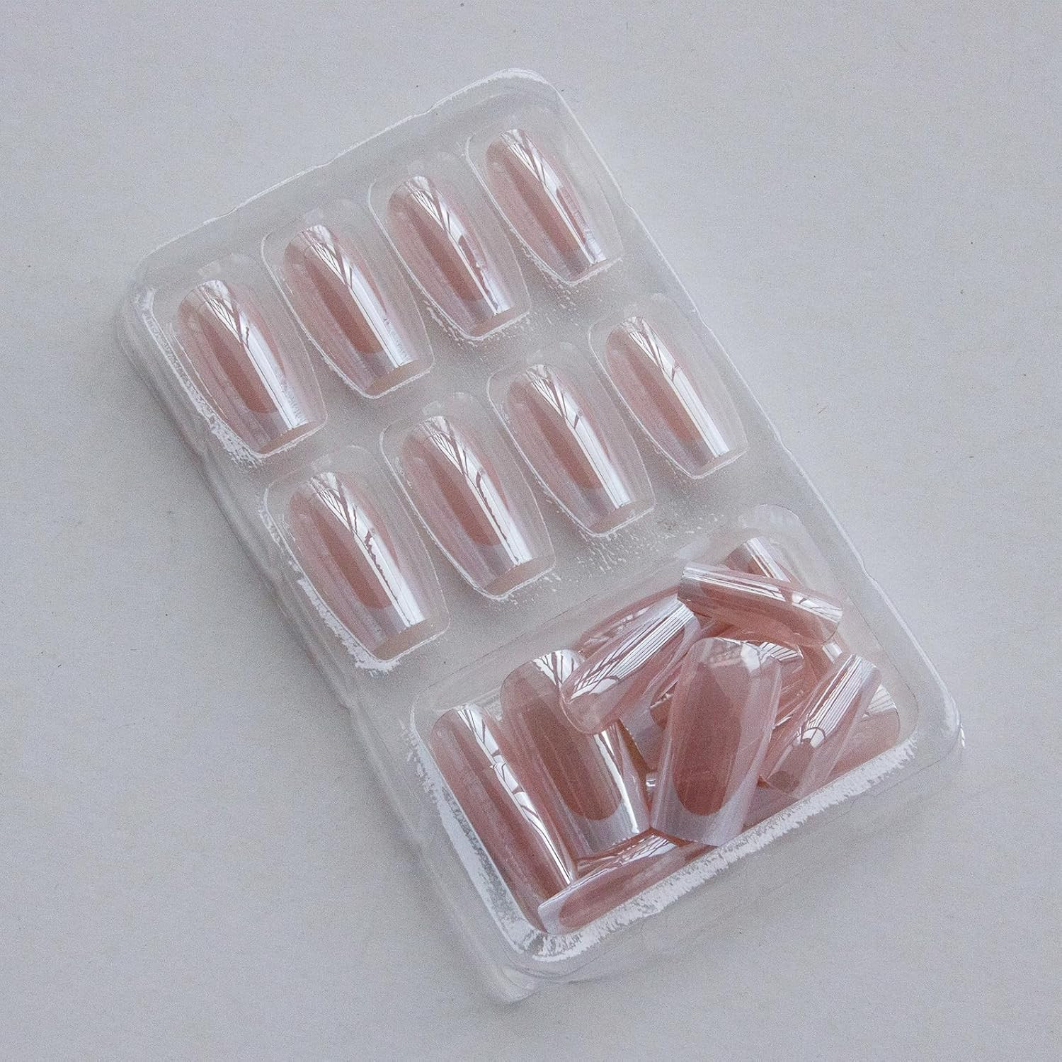 French Tip Press on Nails Square Medium Fake Nails Chrome Mirror Acrylic Nails P