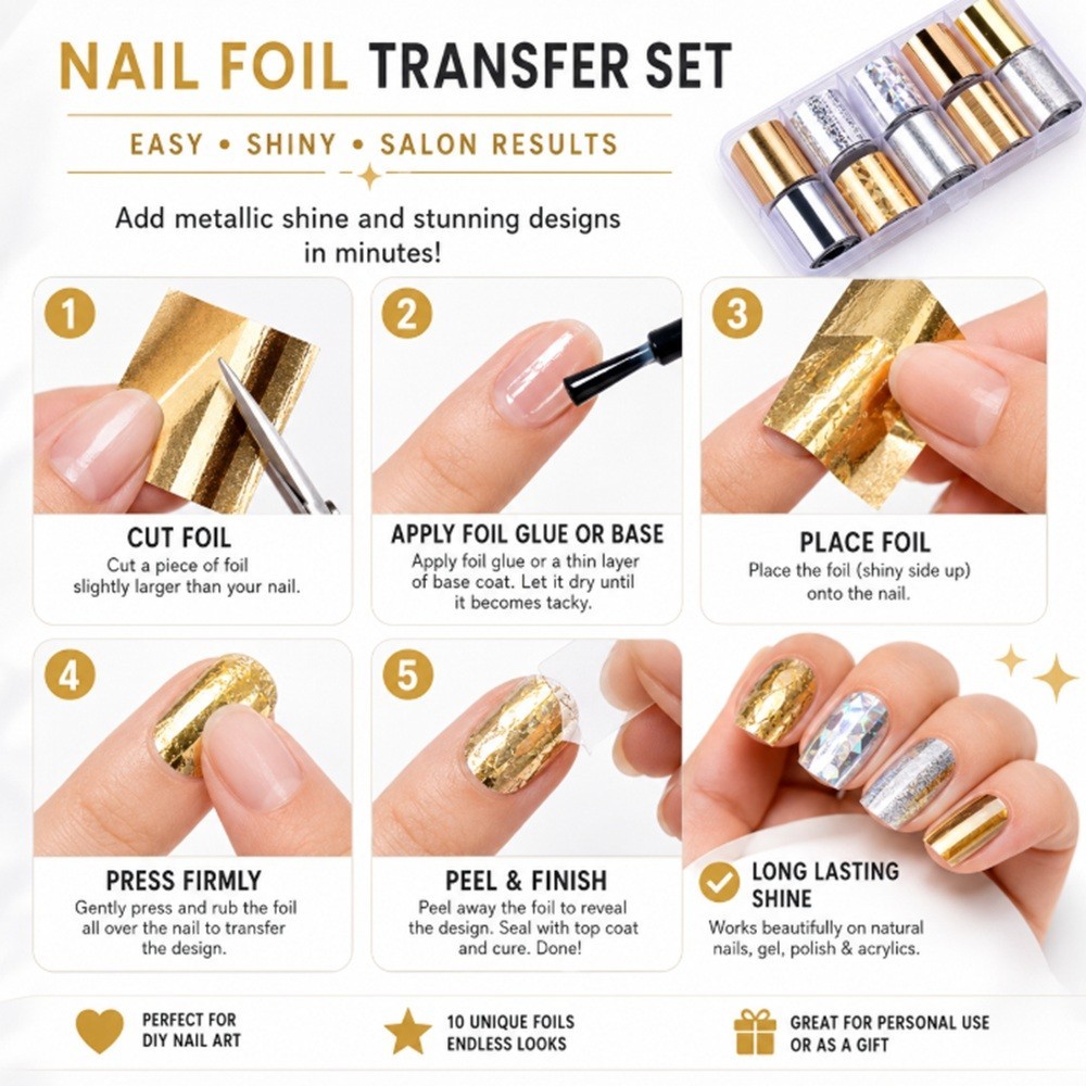10-Piece Holographic Starry Sky Nail Foils – Glitter Nail Art Transfer Stickers