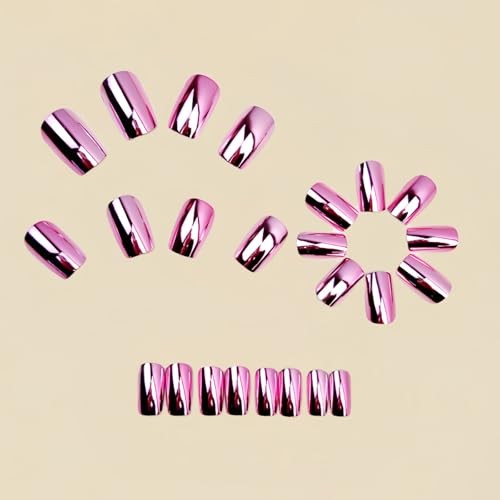 RUOKEXIN Medium Length Press on Nails Square Fake Nails Pink Square Pink 08-12