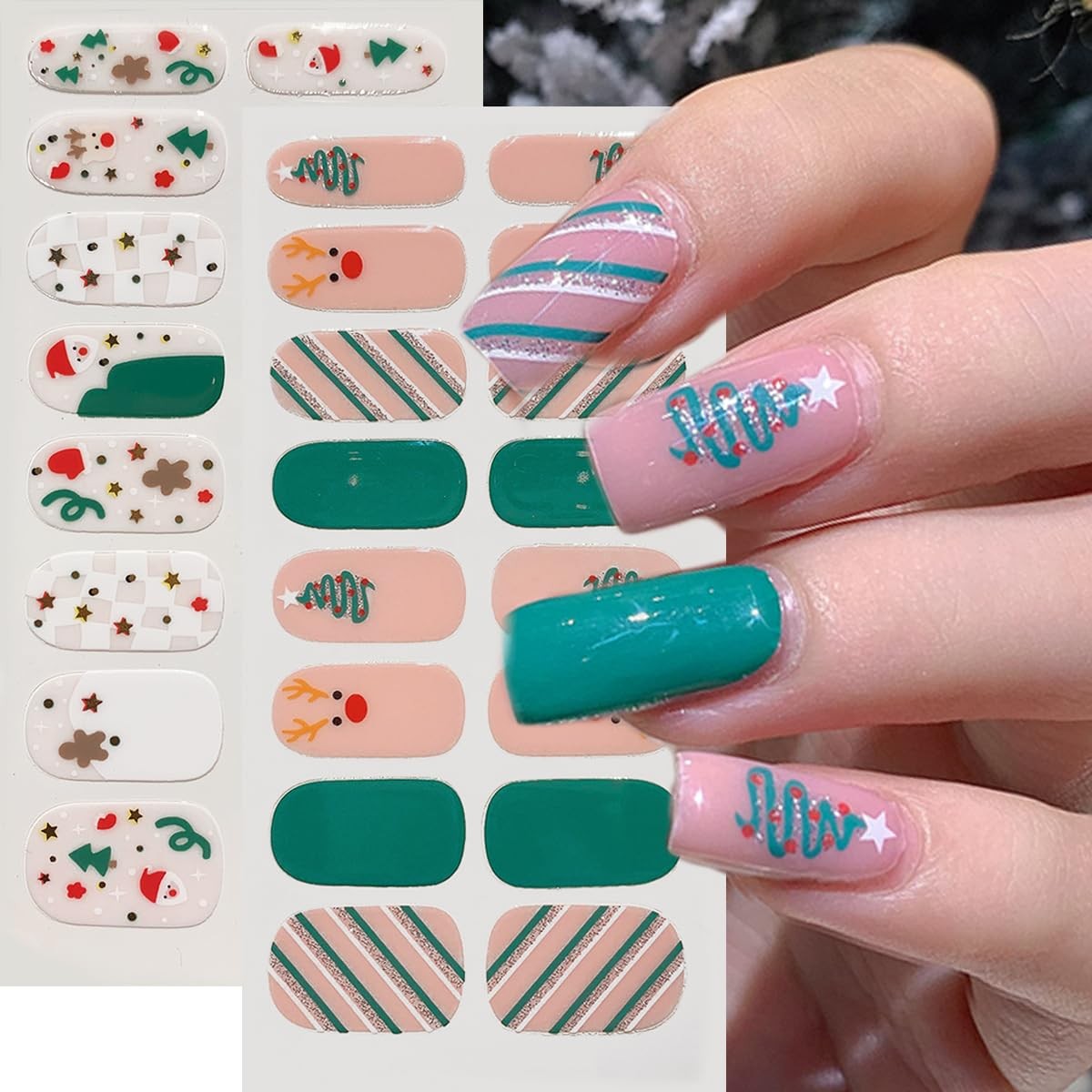 6Pcs Christmas Gel Nail Stickers Glitter Snowflake Nail Polish Strips Self Ad…