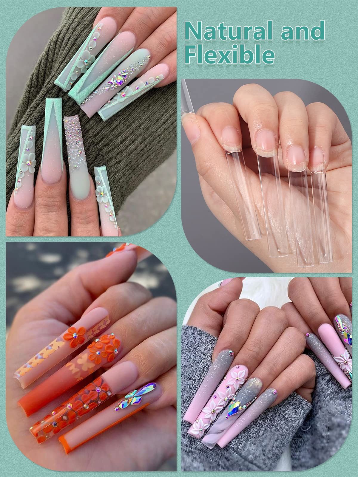 504 PCS No C Curve Clear Nail Tips for Acrylic 504 Piece Assortment,