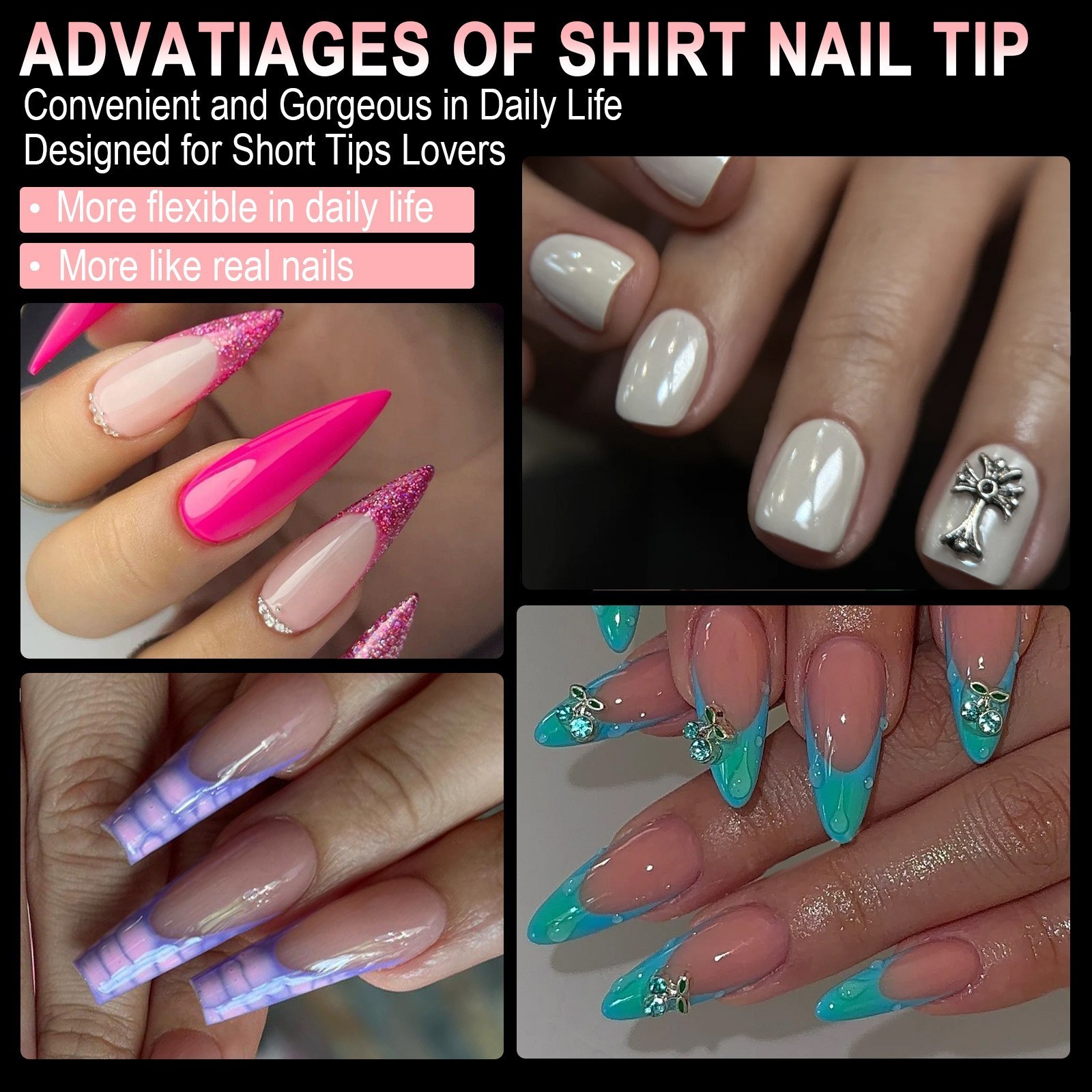 Half Matte Almond Stiletto Square Shape Nail Tips Soft Gel Nail Tips 12 Sizes