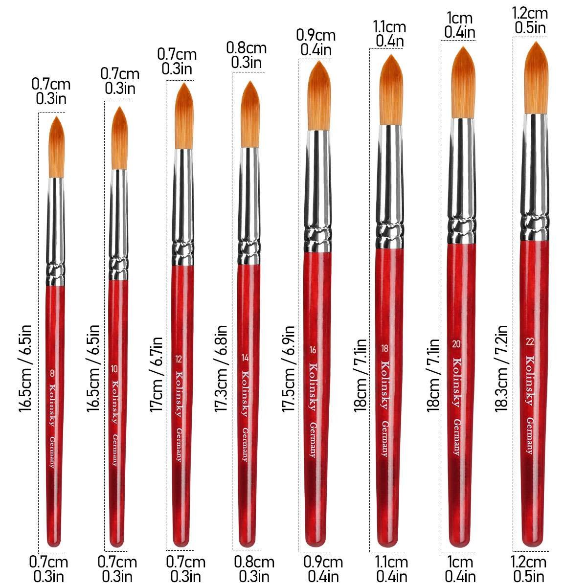 Kolinsky Sable Brush Nail #8-22 Nail Art Brush Red Wood Handle Manicure Tool