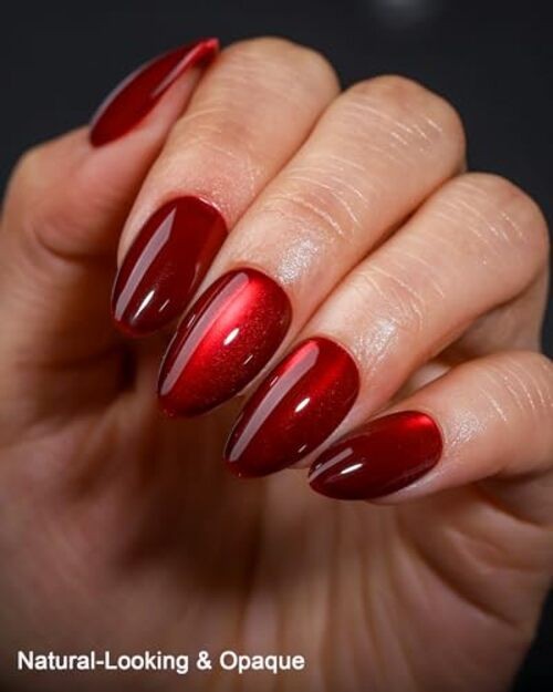 Burgundy Red Cat Eye Press on Almond Nails Short 16 Sizes Glass red cat eye