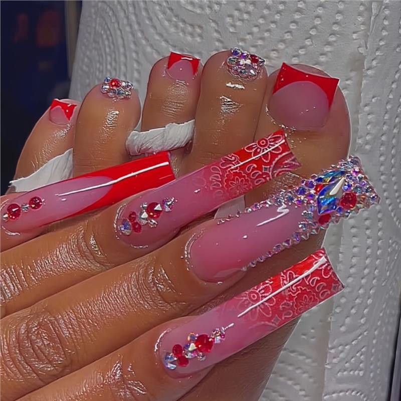 Sweet Leopard Print French 3D Flower Gradient Square Press On Nails 48PCS