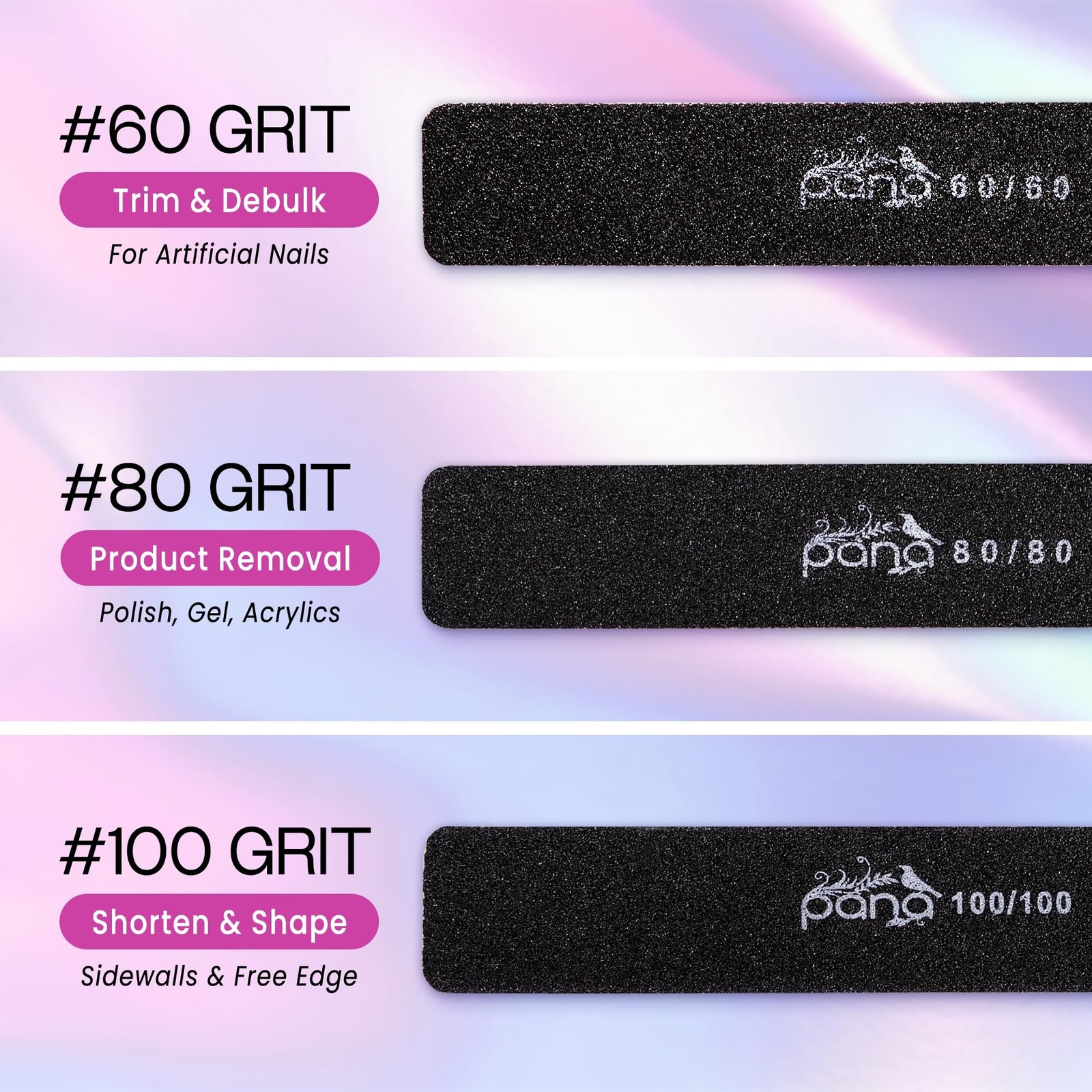 10PCS Jumbo Size PANA Professional Double Sided Nail Files – Black, 180/180 G…