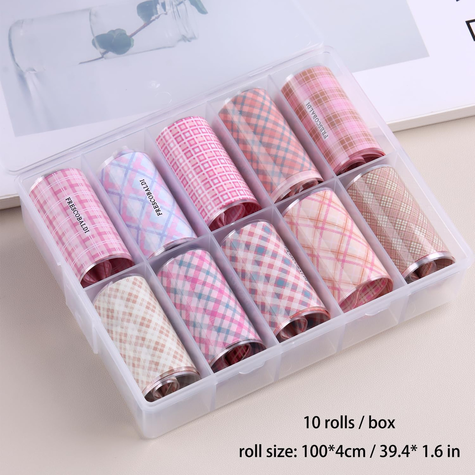 Plaid Nail Foil Transfer 10 Rolls Pink Checkered Prints Decals Nail Stickers