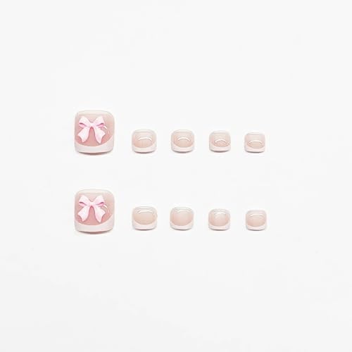 24 Pcs White French Press on Toenails-DZPGUONIZ Nude Press French Fake Nails-15