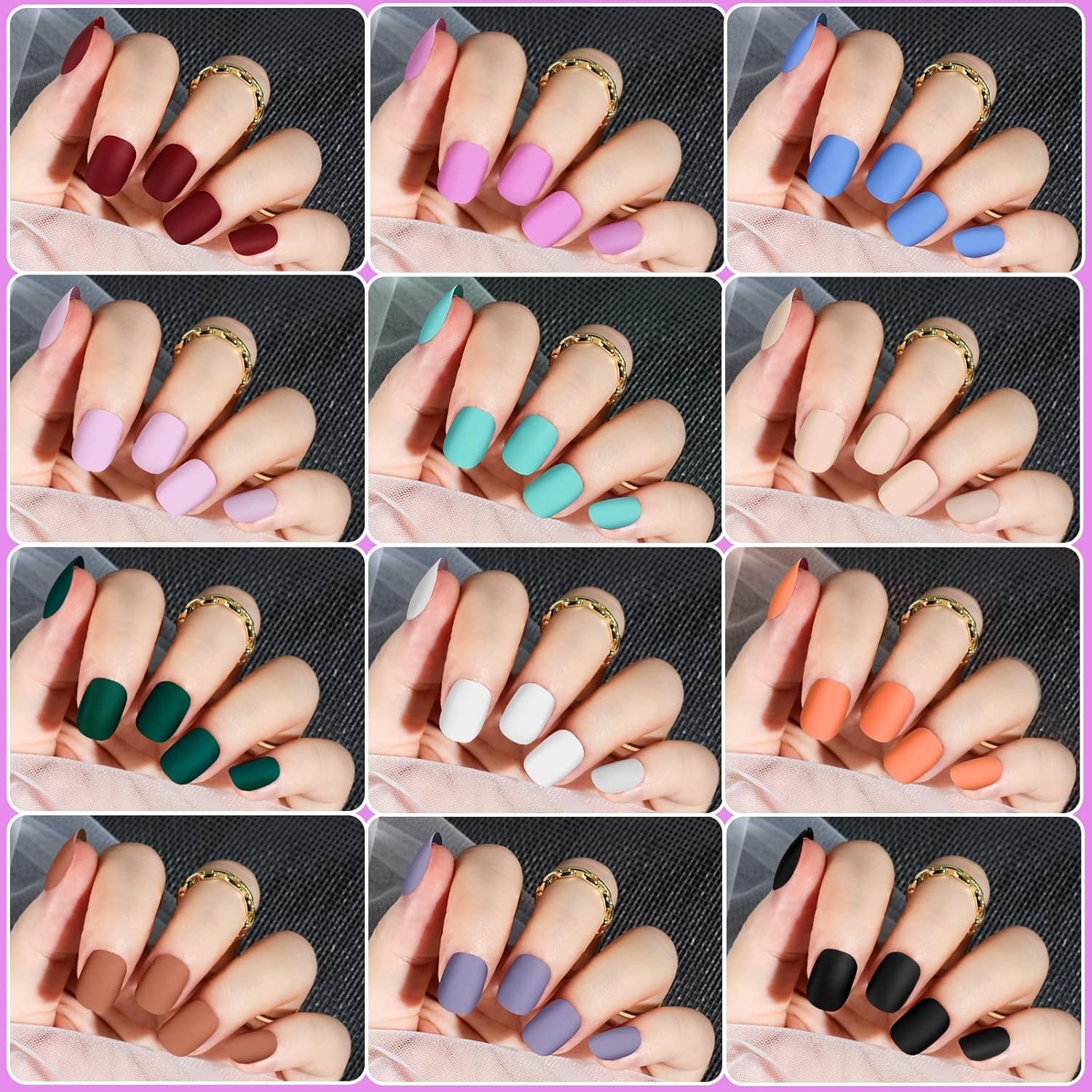 Teenitor Matte Acrylic False Nails With Glue, 12 Co288pcs Short Press On Nails,