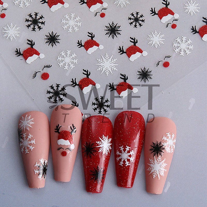 Christmas Nail Art Stickers Snowflake Santa Reindeer Decals Self-Adhesive NS53