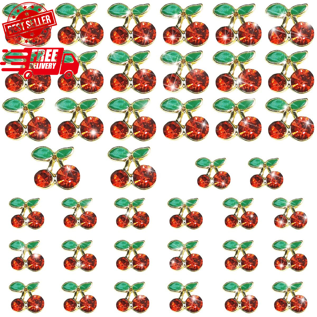 40 Pcs 3D Cherry Nail Charms Rhinestones for Jewelry Making & DIY Manicure