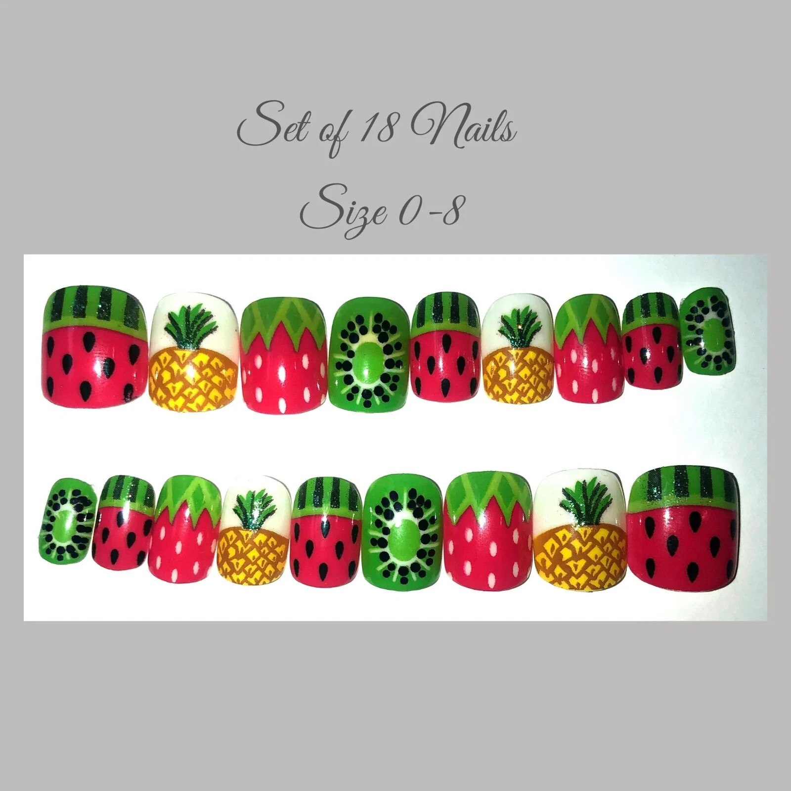 Summer Fruits Press-On Nail Set – Short Round (Size 0-8)