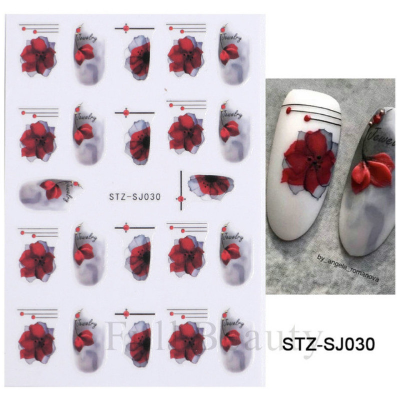 Nail Art Stickers Decals Transfers Valentine Day Flower Floral Love SJ30 NS45