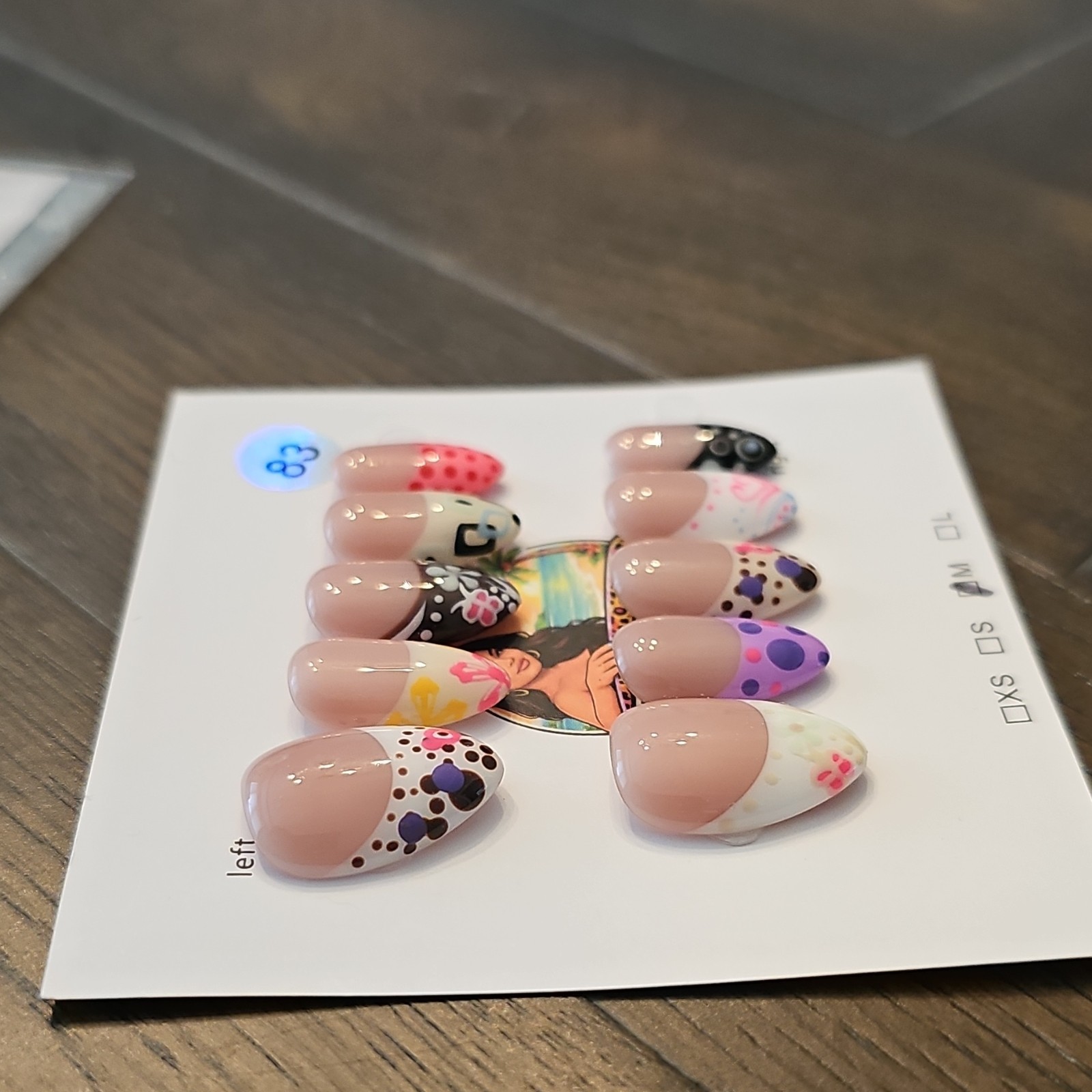 Medium Almond Press On Nails Glossy Multicolor Floral Medium, Short