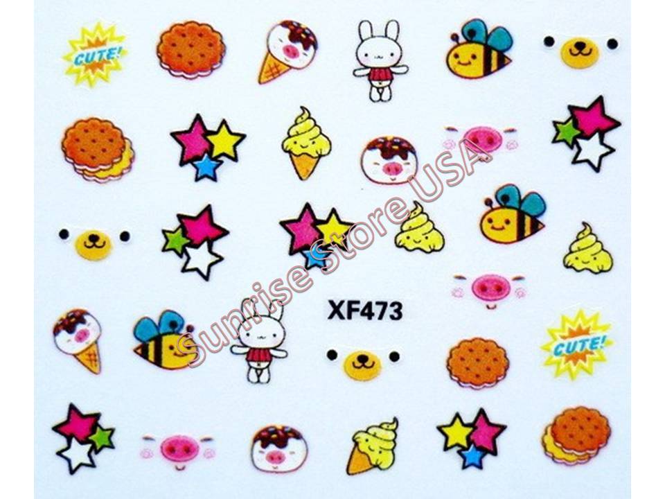 3D Nail Sticker Cartoon Unicorn My Little Pony Bear Piggy Cake Peel & Stick