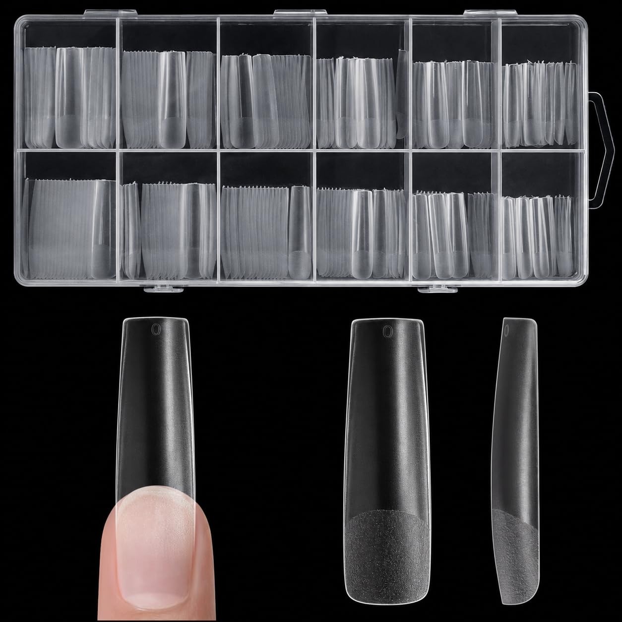 AORAEM 240PCS Long Tapered Square Soft Nail Tips, Half Matte Full Cover
