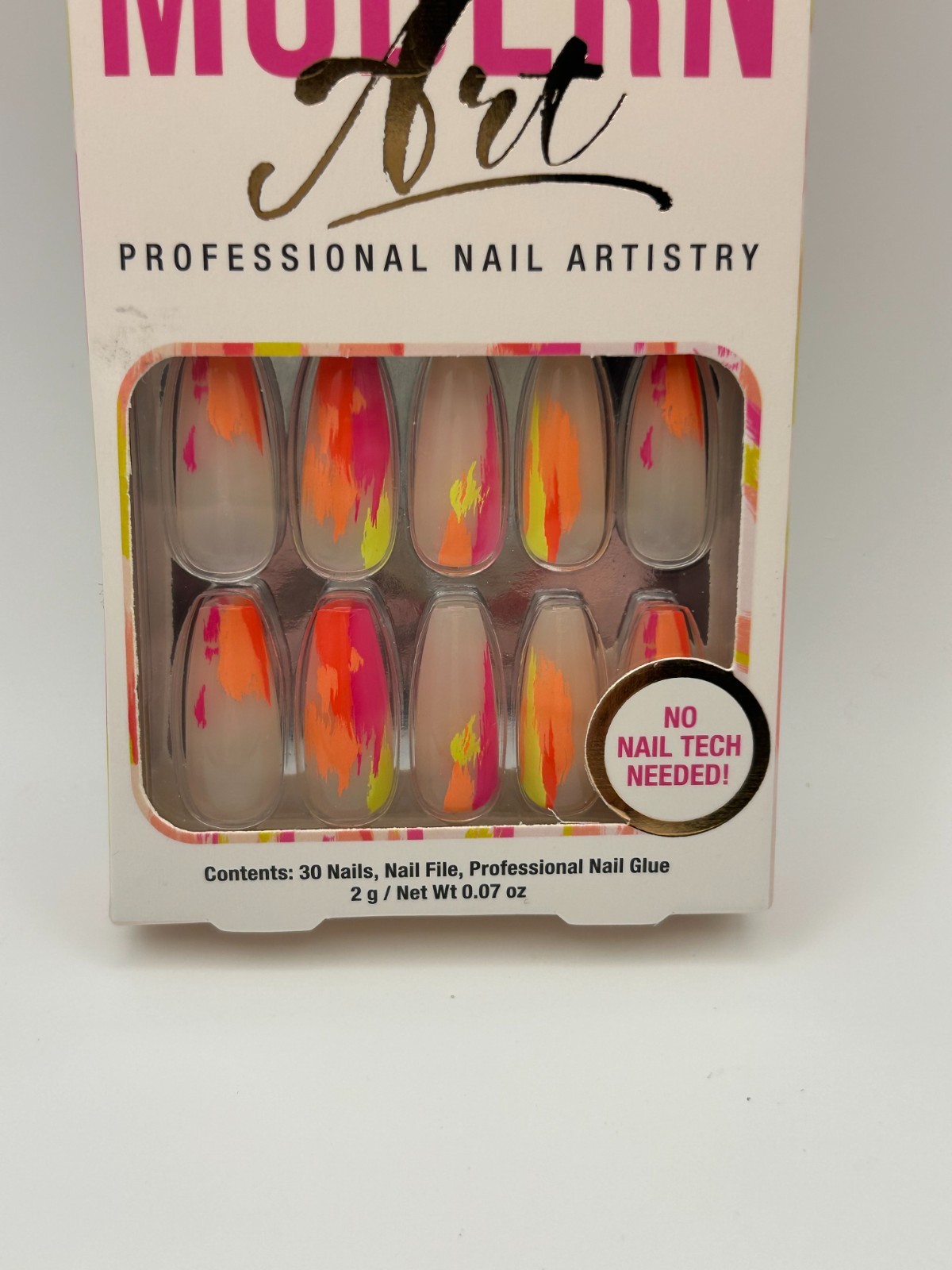 Salon Perfect Modern Art Press On Nails – Neon Pink Orange Yellow Abstract 30 ct