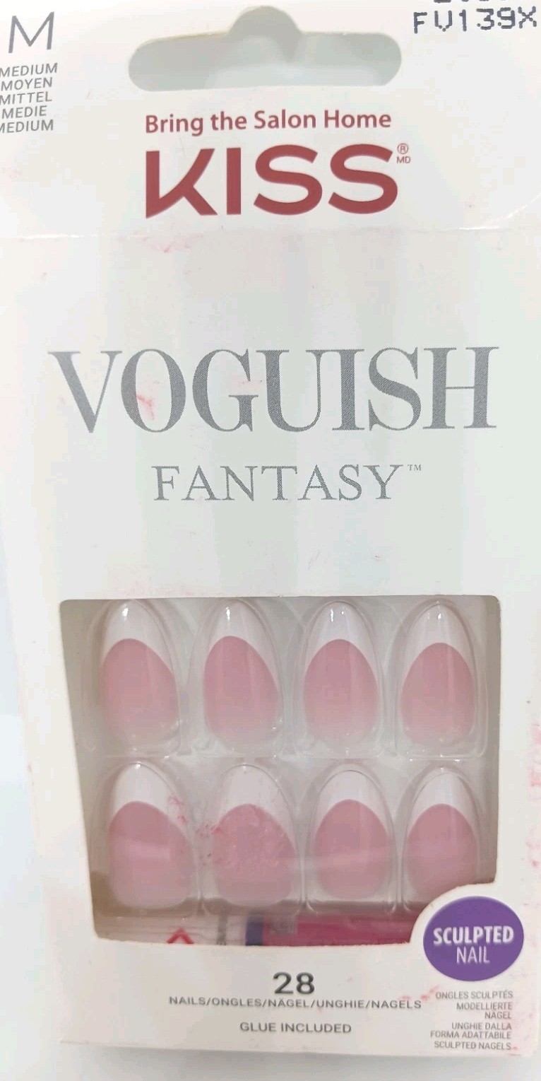KISS Voguish fantasy French sculpted nails glue included 28 nails new
