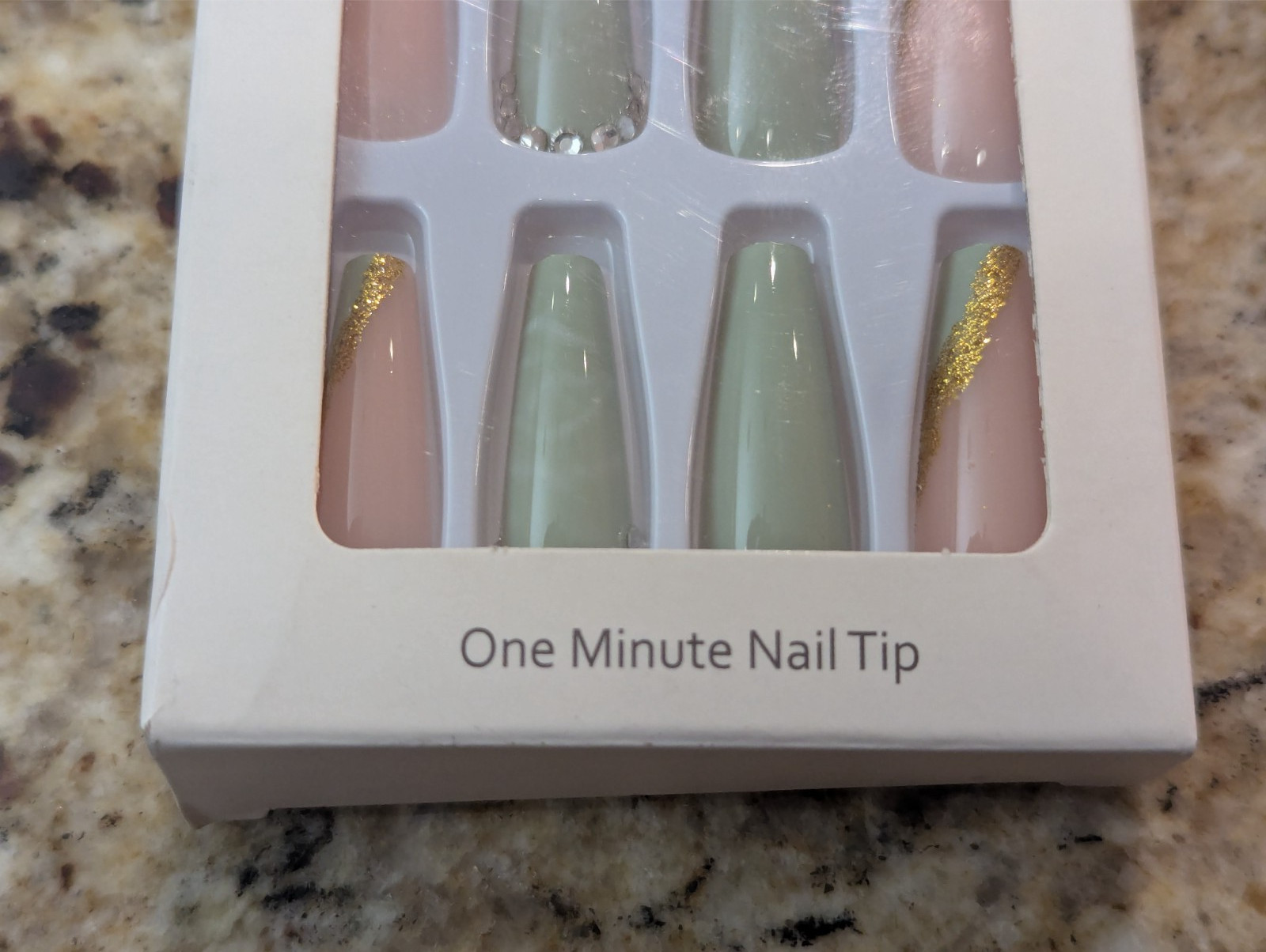 Press On Nails One Minute Nail Tip #25 Long Mint Green Pink 24ct