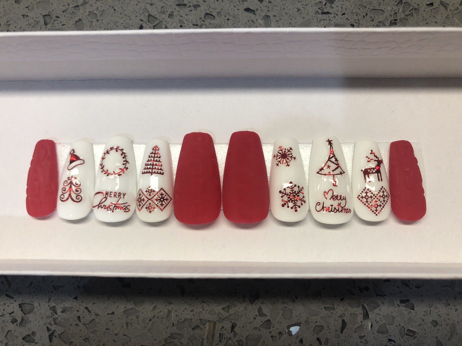 Red and white sweater christmas press on nails