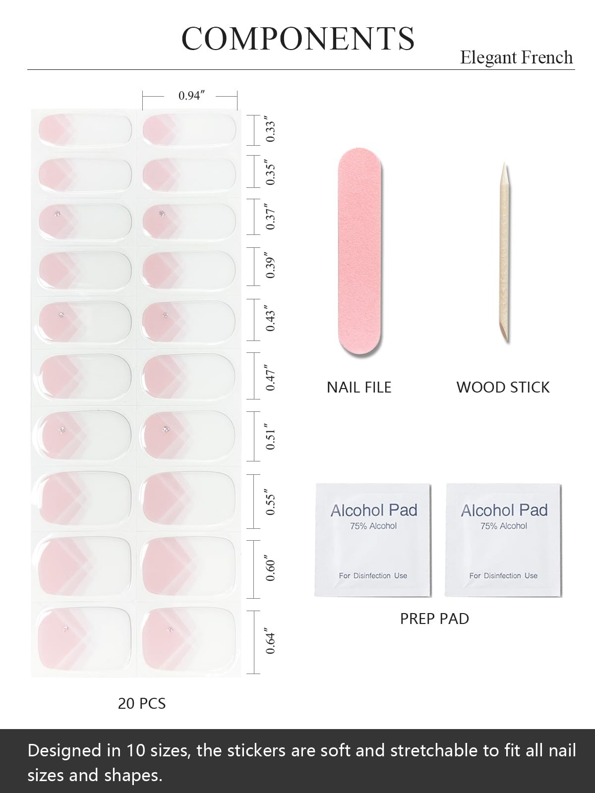 AutyaMee Semi Cured Gel Nail Strips (Elegant French), White Elegant French